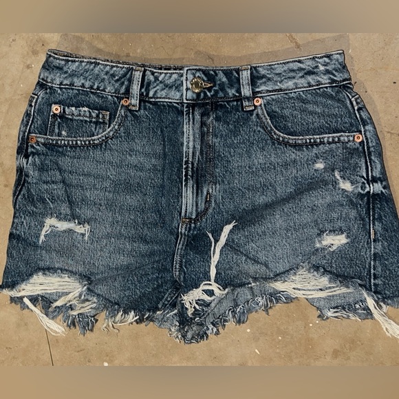 Garage Dark Blue Distressed Jean Shorts - Picture 1 of 5